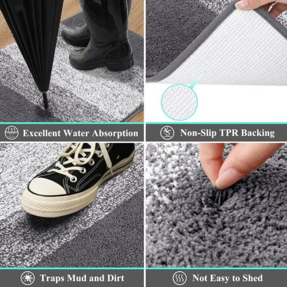 20x32Inch Indoor Doormat, Non-Slip, Absorbent Mud Trapper Mat for Entryway, Grey